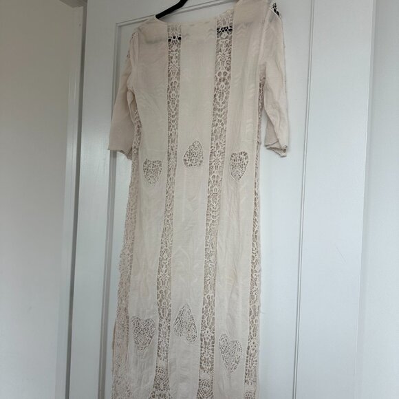 Figue Embroidered Lace Maxi Dress Sz XS Scalloped Trim V-Neck Quarter Sleeves - Picture 9 of 10